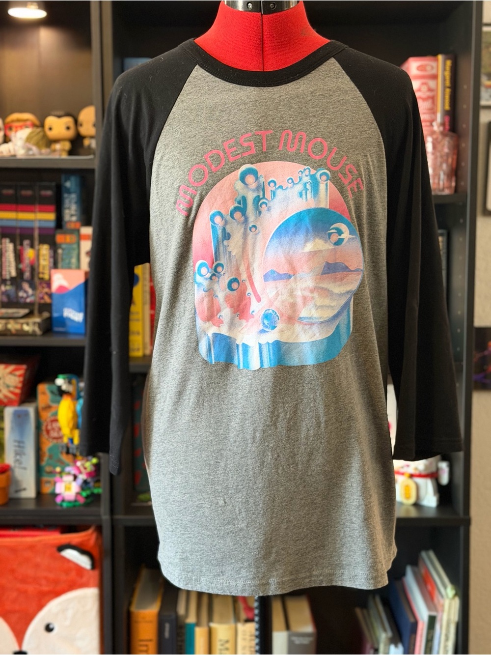 Modest Mouse Black & Gray Raglan Tee with Pink Accent
